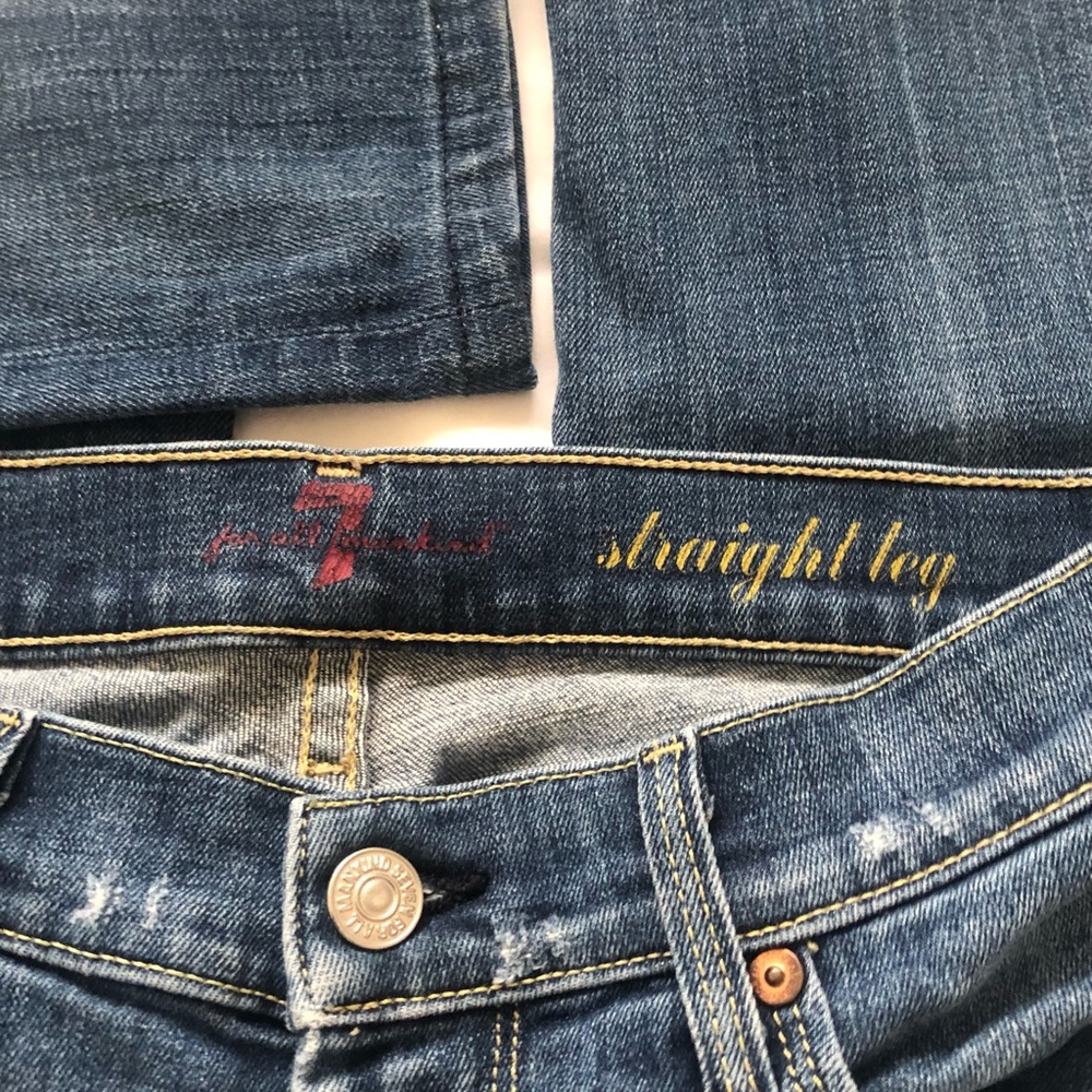 7 For All Mankind Denim Low Rise Medium Wash Straight Leg Jeans Size 25
